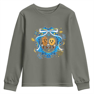 Funny Hanukkah Youth Sweatshirt Challah And Latke Cute Food Lover Gift TS12 Military Green Print Your Wear
