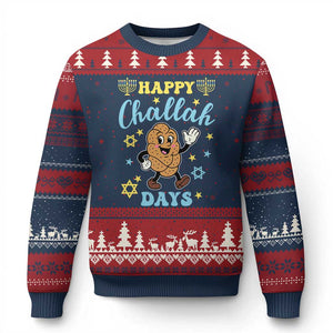 Funny Hanukkah Food Lover Gift Ugly Christmas Sweater Happy Challah Days TS12 Navy Red Print Your Wear