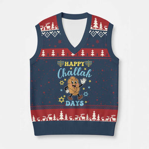 Funny Hanukkah Food Lover Gift V-Neck Knit Sweater Vest Happy Challah Days TS12 Navy Red Print Your Wear