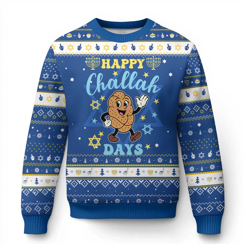 Funny Food Lover Gift Hanukkah Ugly Sweater Happy Challah Days TS12 Blue White Print Your Wear