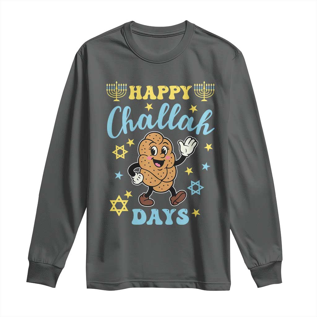Funny Hanukkah Food Lover Gift Long Sleeve Shirt Happy Challah Days TS12 Dark Heather Print Your Wear