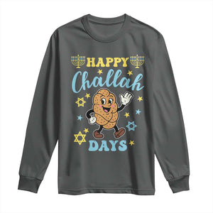 Funny Hanukkah Food Lover Gift Long Sleeve Shirt Happy Challah Days TS12 Dark Heather Print Your Wear