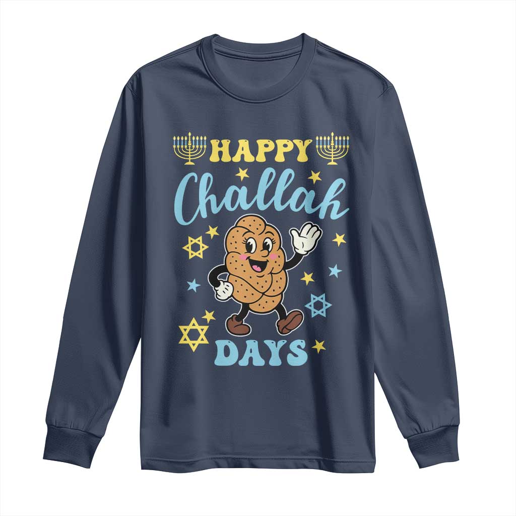 Funny Hanukkah Food Lover Gift Long Sleeve Shirt Happy Challah Days TS12 Navy Print Your Wear