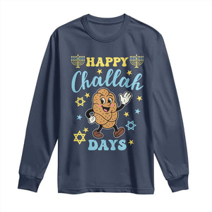 Funny Hanukkah Food Lover Gift Long Sleeve Shirt Happy Challah Days TS12 Navy Print Your Wear