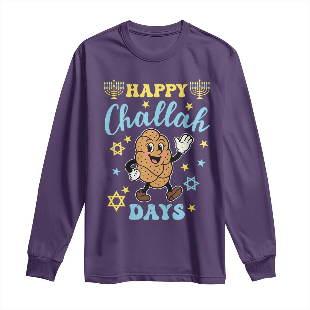 Funny Hanukkah Food Lover Gift Long Sleeve Shirt Happy Challah Days TS12 Purple Print Your Wear