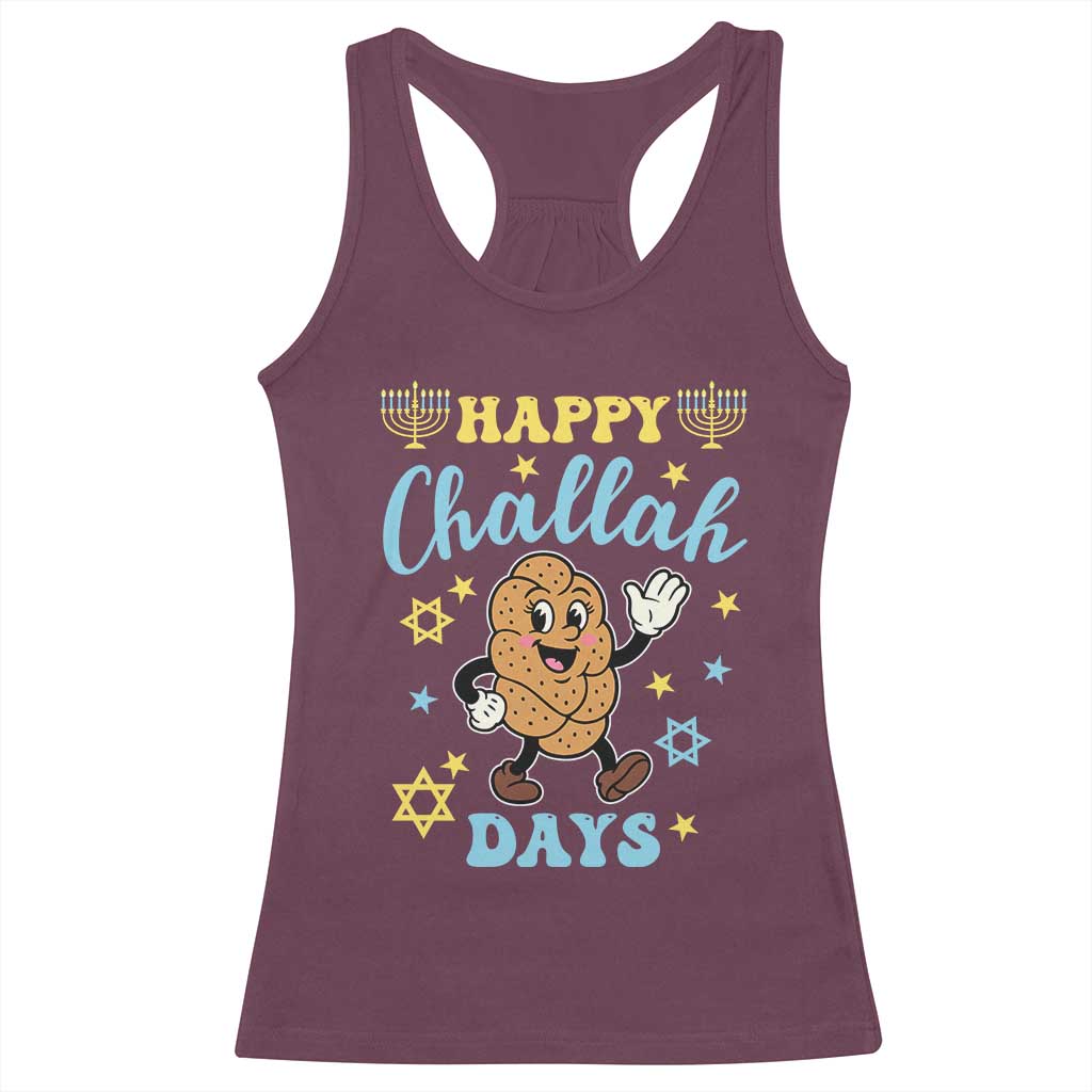 Funny Hanukkah Food Lover Gift Racerback Tank Top Happy Challah Days TS12 Maroon Print Your Wear