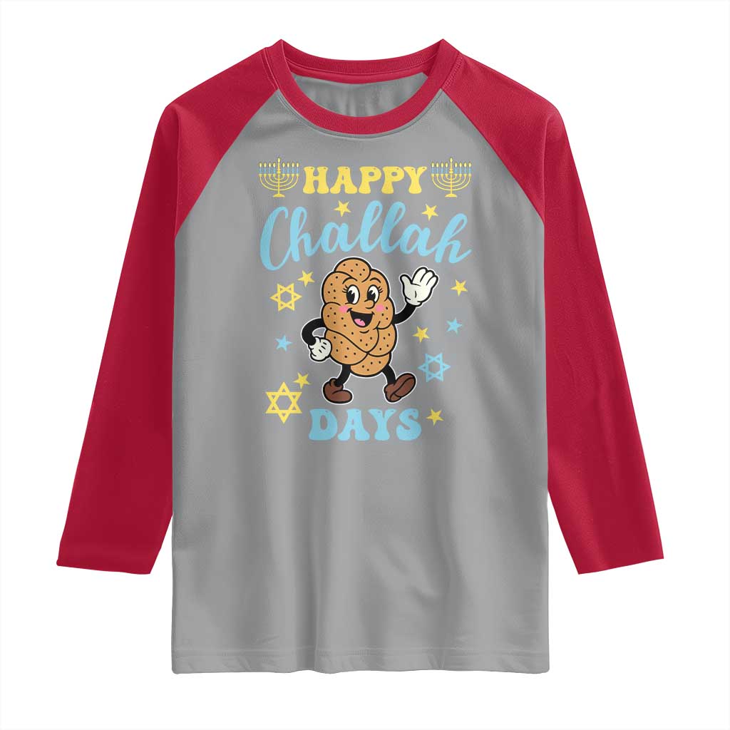 Funny Hanukkah Food Lover Gift Raglan Shirt Happy Challah Days TS12 Sport Gray Red Print Your Wear