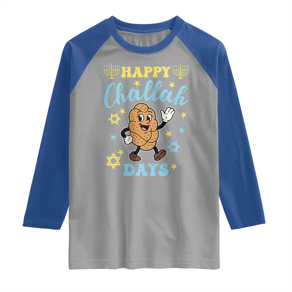 Funny Hanukkah Food Lover Gift Raglan Shirt Happy Challah Days TS12 Sport Gray Royal Print Your Wear