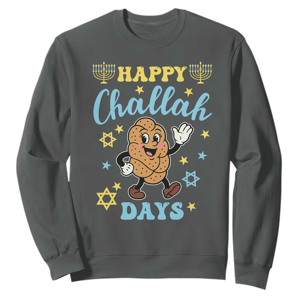 Funny Hanukkah Food Lover Gift Sweatshirt Happy Challah Days TS12 Dark Heather Print Your Wear