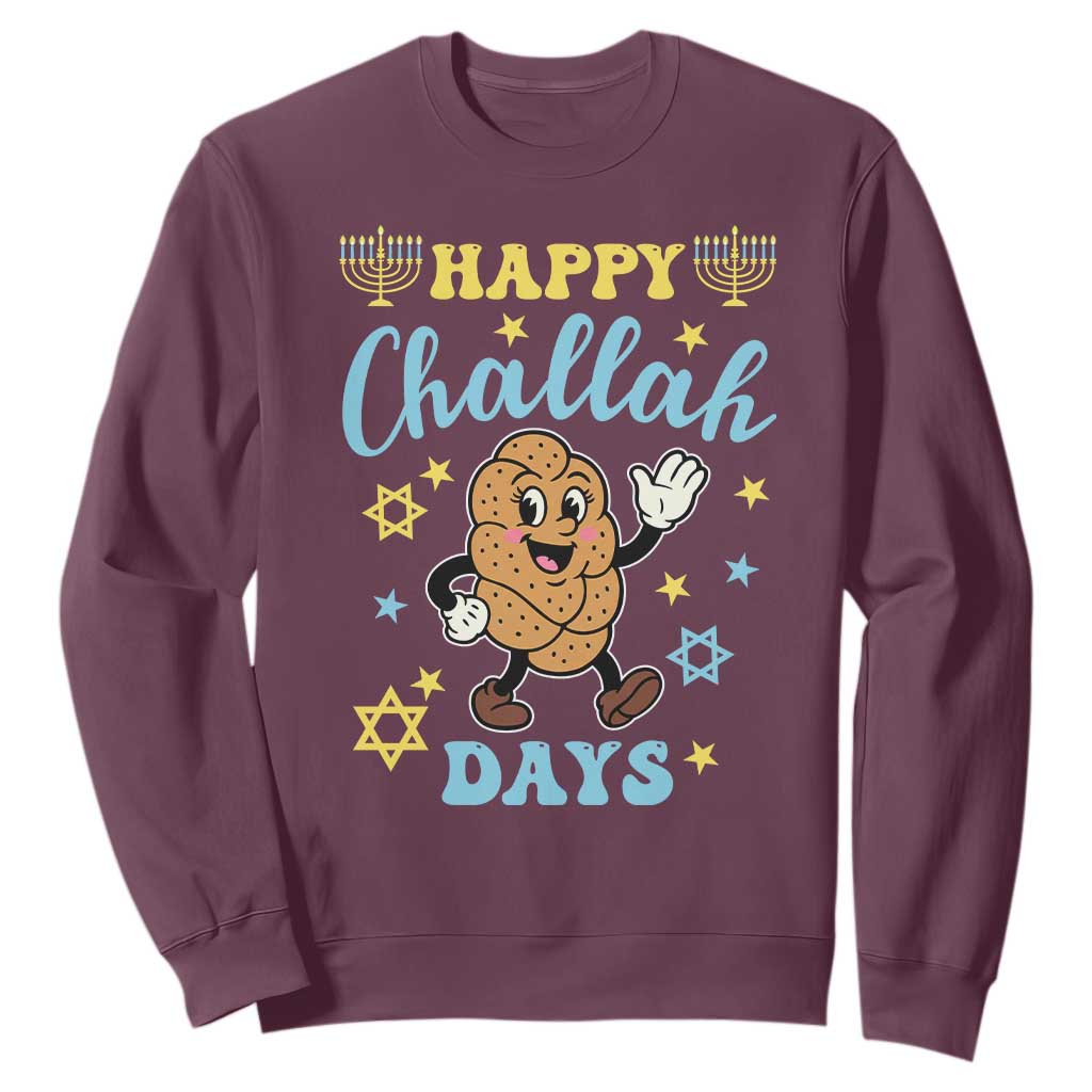 Funny Hanukkah Food Lover Gift Sweatshirt Happy Challah Days TS12 Maroon Print Your Wear