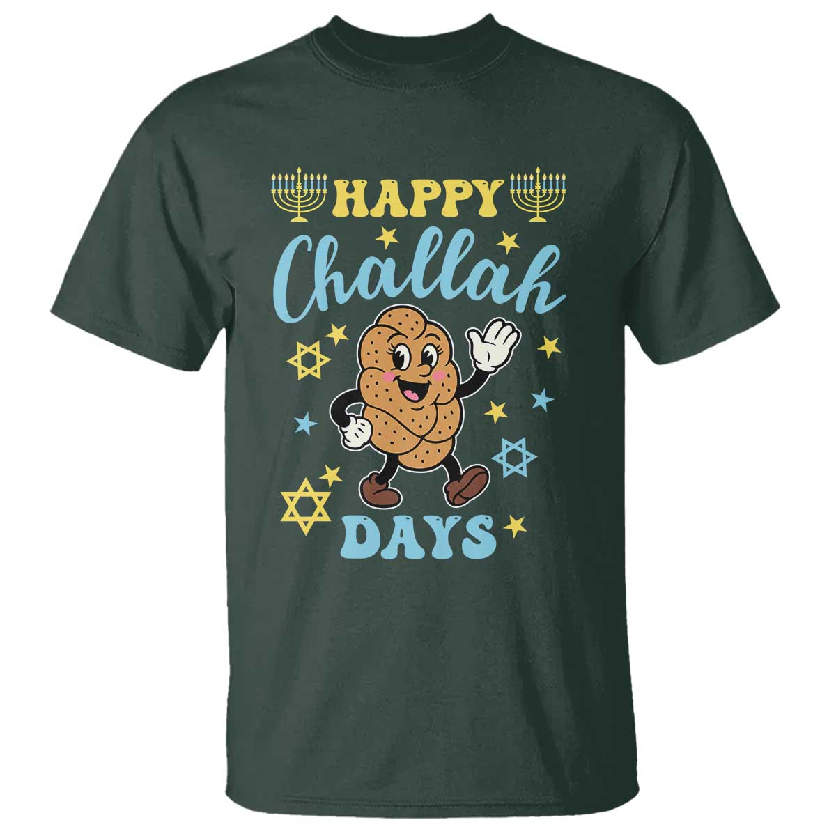 Funny Hanukkah Food Lover Gift T Shirt Happy Challah Days TS12 Dark Forest Green Print Your Wear