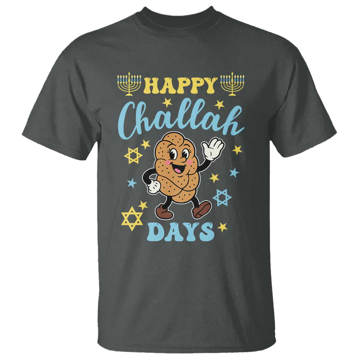Funny Hanukkah Food Lover Gift T Shirt Happy Challah Days TS12 Dark Heather Print Your Wear