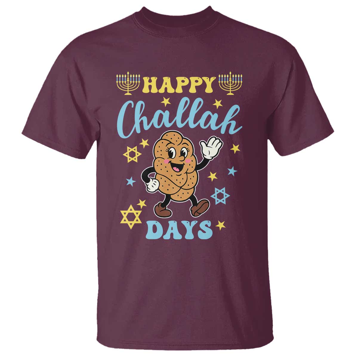 Funny Hanukkah Food Lover Gift T Shirt Happy Challah Days TS12 Maroon Print Your Wear