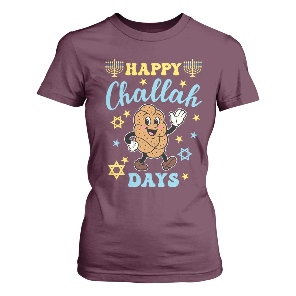 Funny Hanukkah Food Lover Gift T Shirt For Women Happy Challah Days TS12 Maroon Print Your Wear