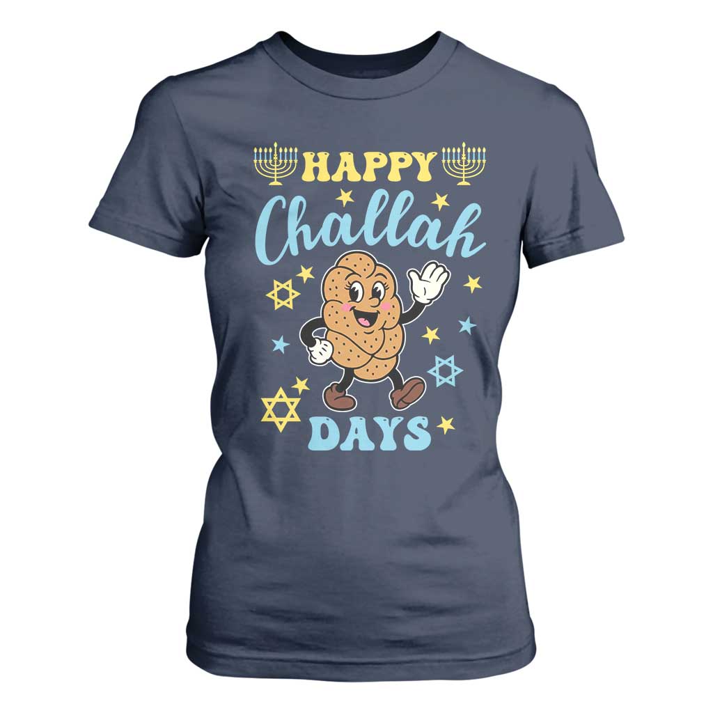 Funny Hanukkah Food Lover Gift T Shirt For Women Happy Challah Days TS12 Navy Print Your Wear