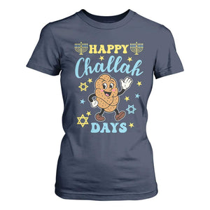 Funny Hanukkah Food Lover Gift T Shirt For Women Happy Challah Days TS12 Navy Print Your Wear