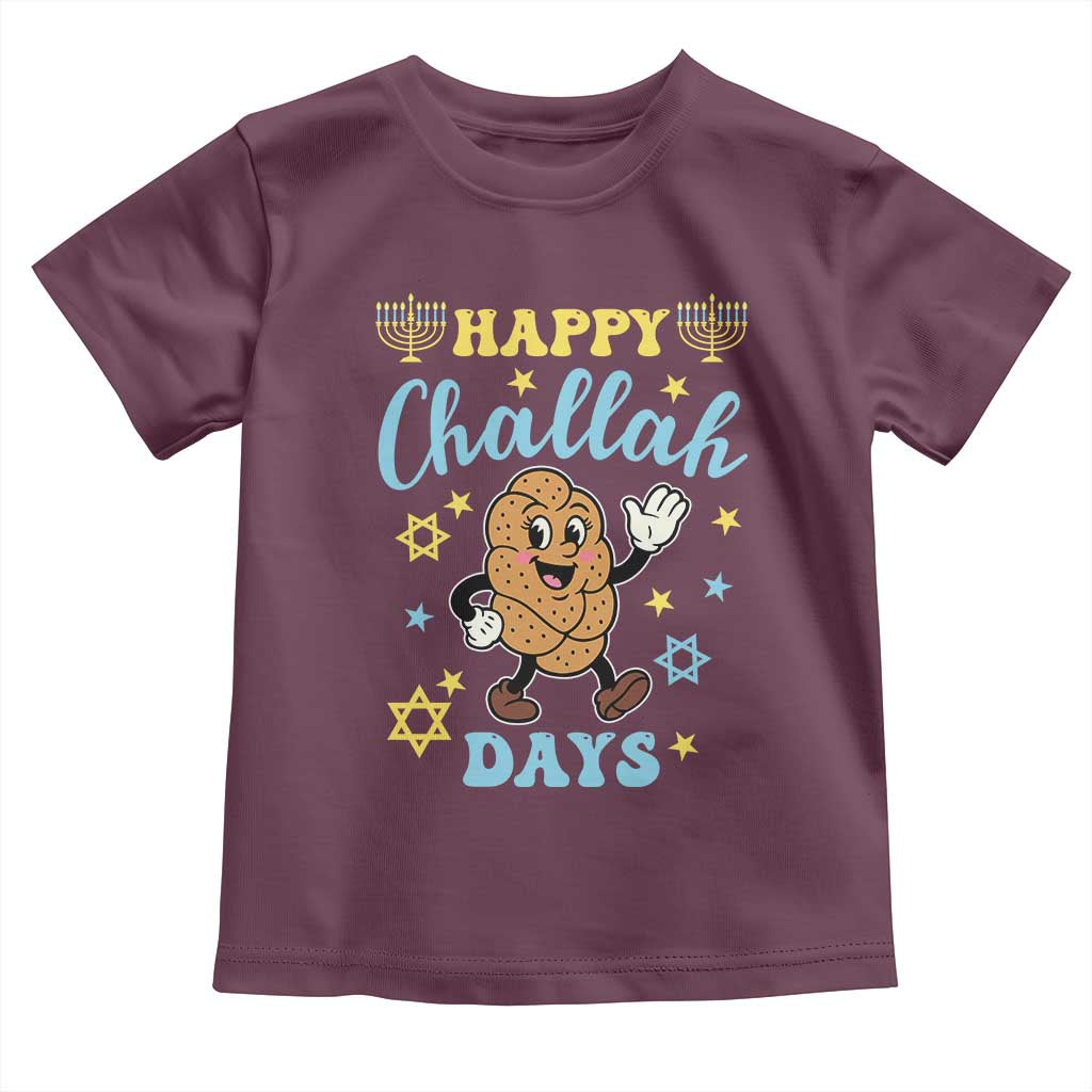 Funny Hanukkah Food Lover Gift Toddler T Shirt Happy Challah Days TS12 Maroon Print Your Wear
