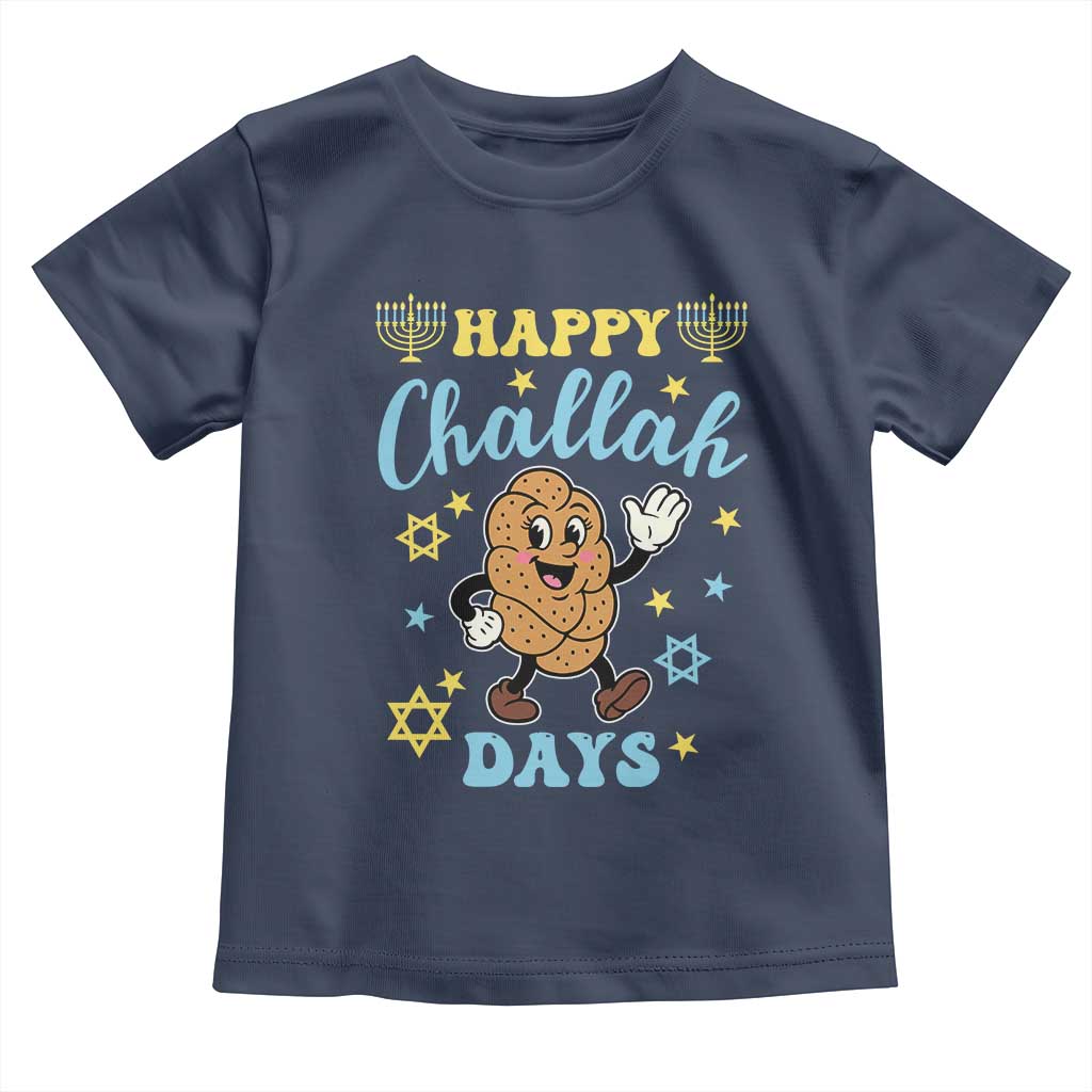 Funny Hanukkah Food Lover Gift Toddler T Shirt Happy Challah Days TS12 Navy Print Your Wear