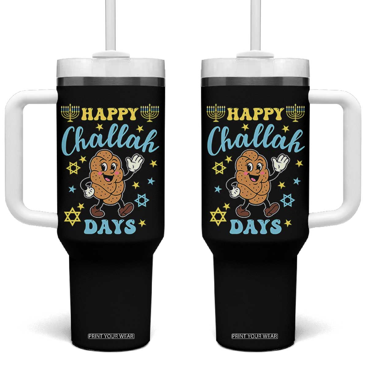Funny Hanukkah Food Lover Gift Tumbler With Handle Happy Challah Days TS12 One Size: 40 oz Black Print Your Wear