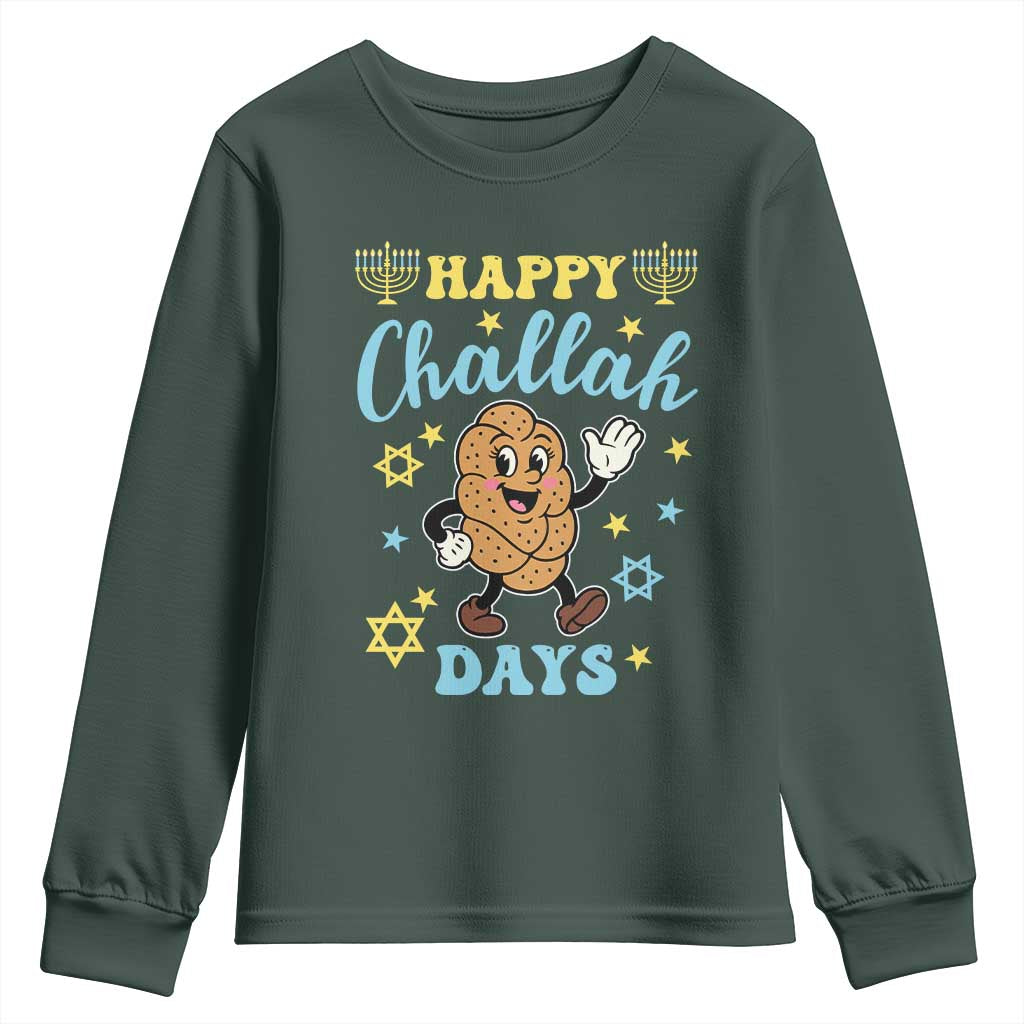Funny Hanukkah Food Lover Gift Youth Sweatshirt Happy Challah Days TS12 Dark Forest Green Print Your Wear