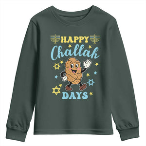 Funny Hanukkah Food Lover Gift Youth Sweatshirt Happy Challah Days TS12 Dark Forest Green Print Your Wear