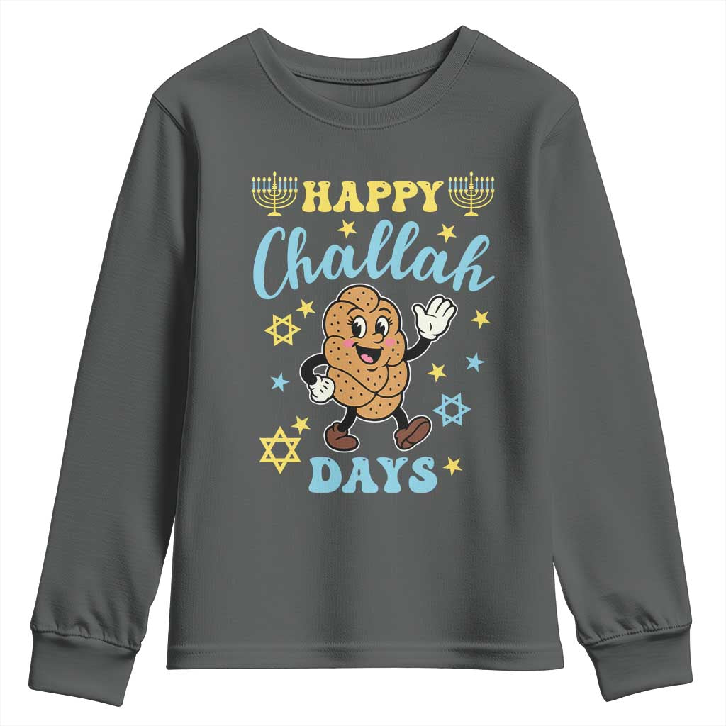 Funny Hanukkah Food Lover Gift Youth Sweatshirt Happy Challah Days TS12 Dark Heather Print Your Wear