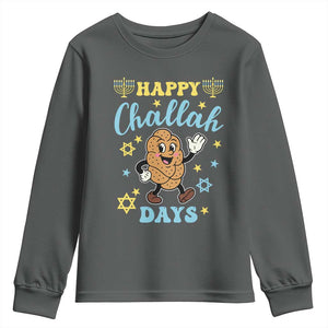 Funny Hanukkah Food Lover Gift Youth Sweatshirt Happy Challah Days TS12 Dark Heather Print Your Wear