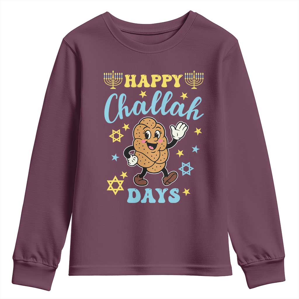 Funny Hanukkah Food Lover Gift Youth Sweatshirt Happy Challah Days TS12 Maroon Print Your Wear
