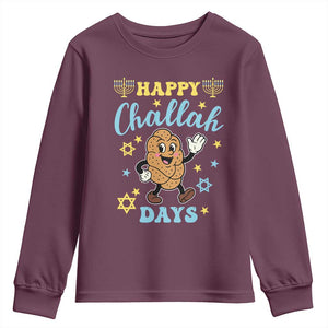 Funny Hanukkah Food Lover Gift Youth Sweatshirt Happy Challah Days TS12 Maroon Print Your Wear