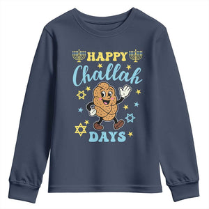 Funny Hanukkah Food Lover Gift Youth Sweatshirt Happy Challah Days TS12 Navy Print Your Wear