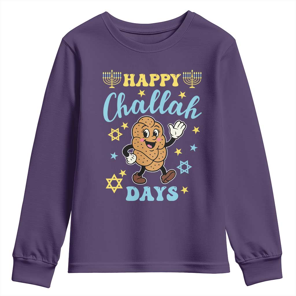 Funny Hanukkah Food Lover Gift Youth Sweatshirt Happy Challah Days TS12 Purple Print Your Wear