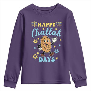 Funny Hanukkah Food Lover Gift Youth Sweatshirt Happy Challah Days TS12 Purple Print Your Wear