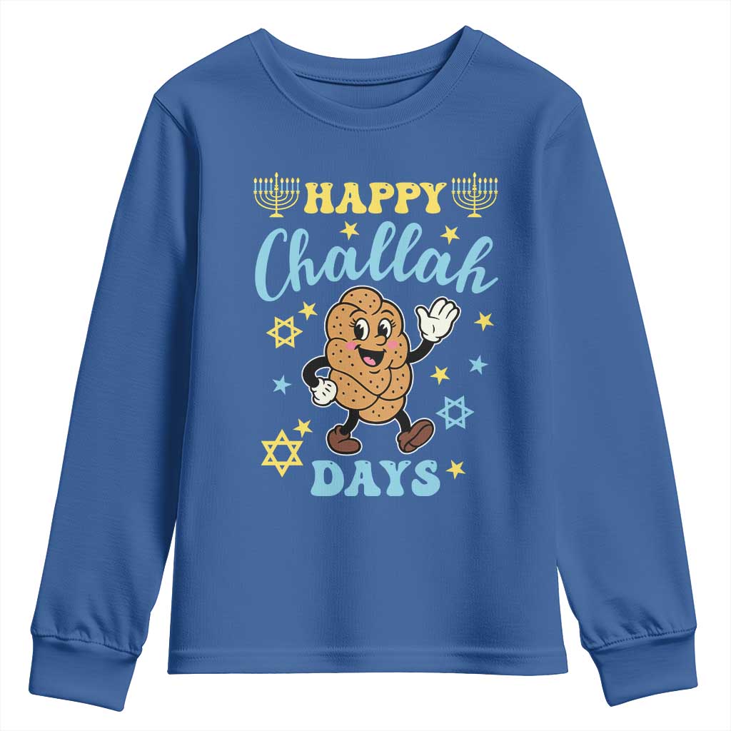 Funny Hanukkah Food Lover Gift Youth Sweatshirt Happy Challah Days TS12 Royal Blue Print Your Wear