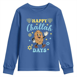 Funny Hanukkah Food Lover Gift Youth Sweatshirt Happy Challah Days TS12 Royal Blue Print Your Wear