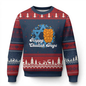 Hanukkah Challah Ugly Christmas Sweater Happy Challah Days Star Of David Gift TS12 Navy Red Print Your Wear