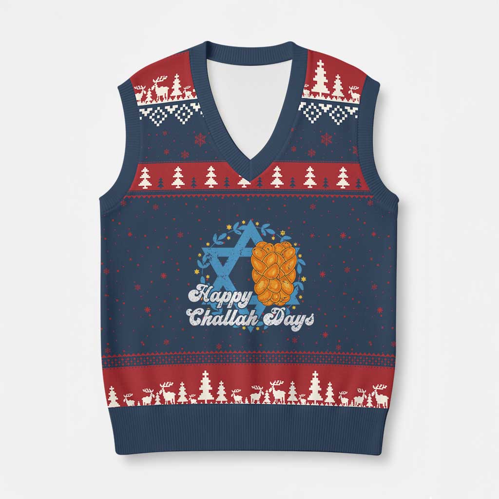 Hanukkah Challah V-Neck Knit Sweater Vest Happy Challah Days Star Of David Gift TS12 Navy Red Print Your Wear