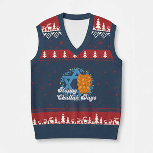 Hanukkah Challah V-Neck Knit Sweater Vest Happy Challah Days Star Of David Gift TS12 Navy Red Print Your Wear