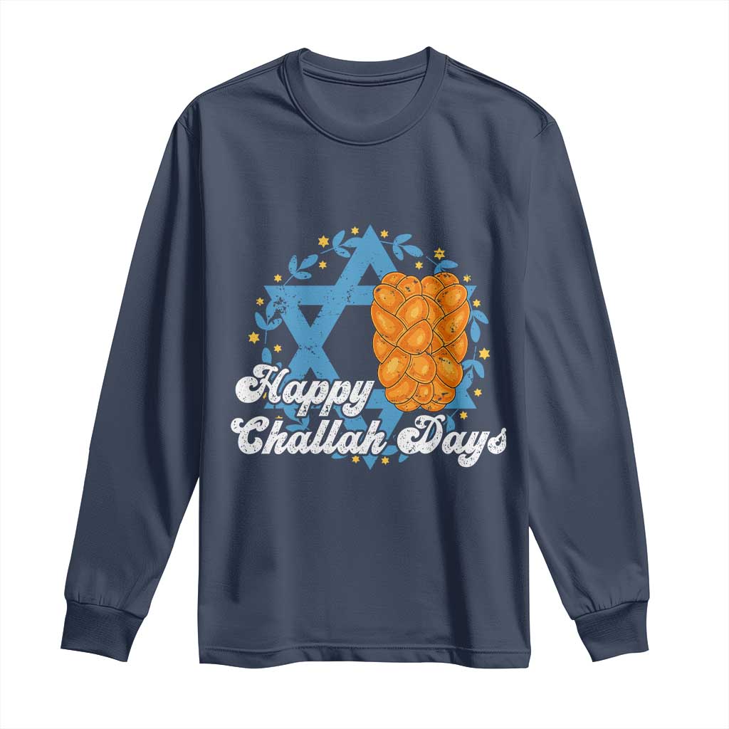Hanukkah Challah Long Sleeve Shirt Happy Challah Days Star Of David Gift TS12 Navy Print Your Wear