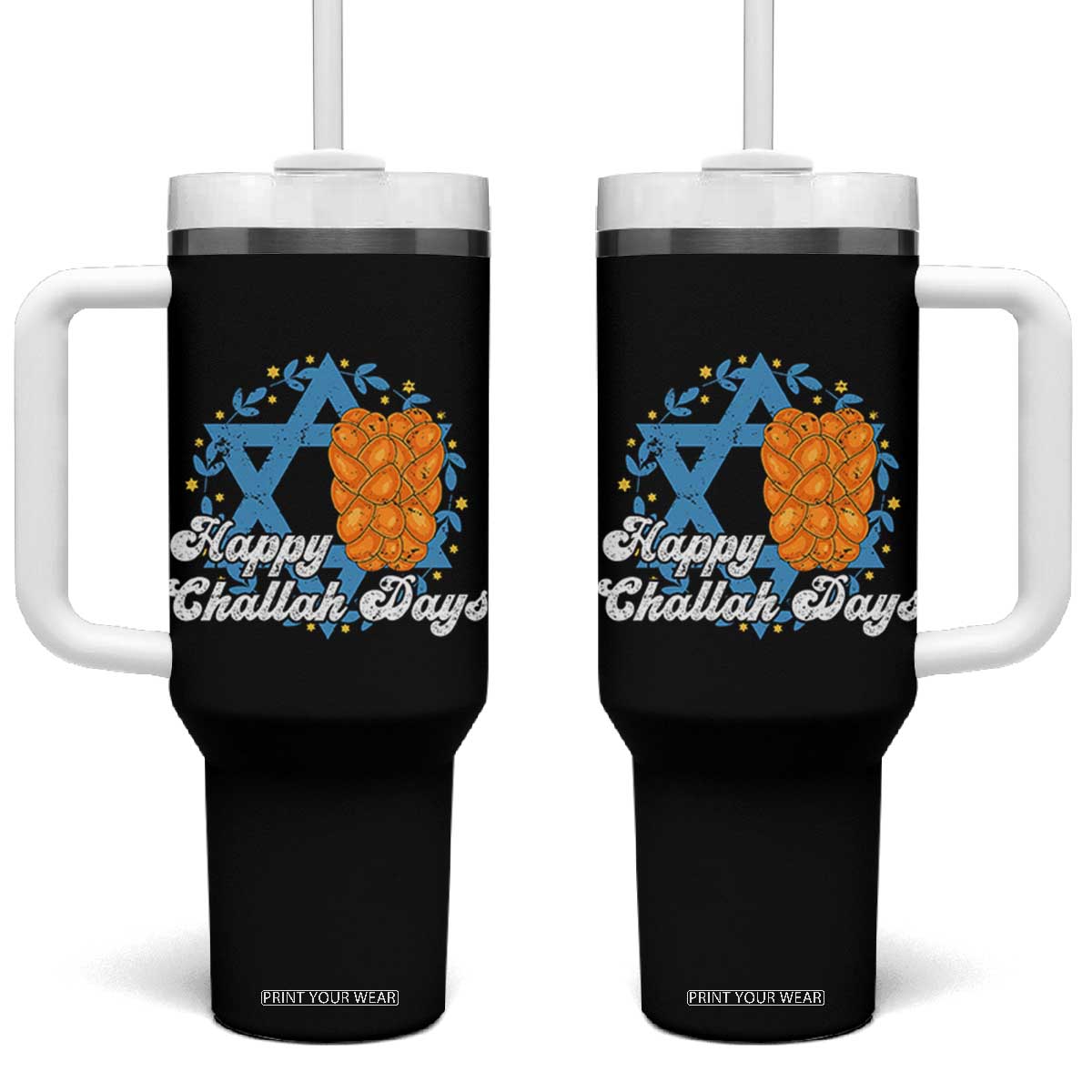 Hanukkah Challah Tumbler With Handle Happy Challah Days Star Of David Gift TS12 One Size: 40 oz Black Print Your Wear