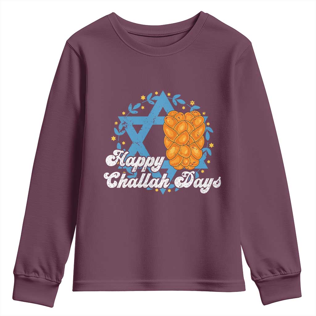 Hanukkah Challah Youth Sweatshirt Happy Challah Days Star Of David Gift TS12 Maroon Print Your Wear