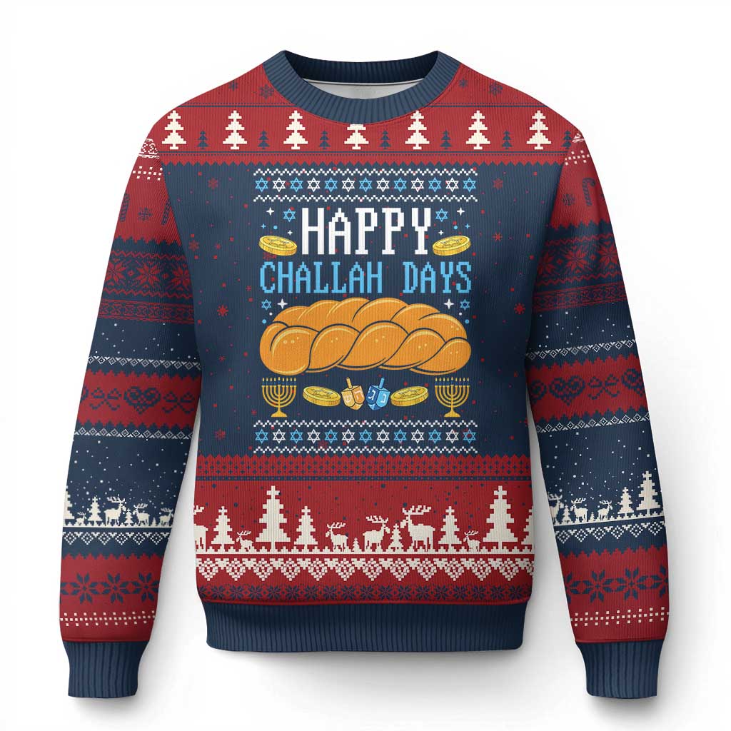 Happy Challah Days Ugly Christmas Sweater Ugly Hanukkah Food Lover Gift TS12 Navy Red Print Your Wear