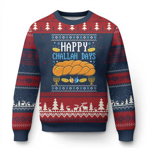 Happy Challah Days Ugly Christmas Sweater Ugly Hanukkah Food Lover Gift TS12 Navy Red Print Your Wear