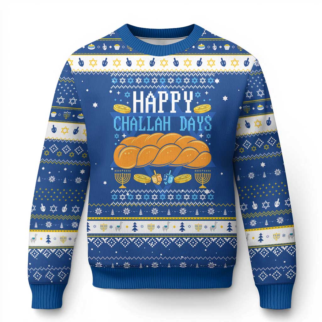 Happy Challah Days Hanukkah Ugly Sweater Gift For Food Lover Gift TS12 Blue White Print Your Wear