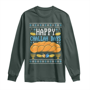 Happy Challah Days Long Sleeve Shirt Ugly Hanukkah Food Lover Gift TS12 Dark Forest Green Print Your Wear