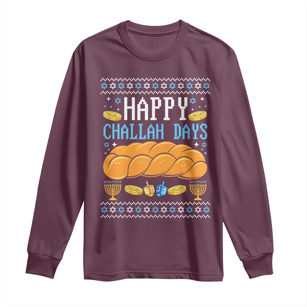 Happy Challah Days Long Sleeve Shirt Ugly Hanukkah Food Lover Gift TS12 Maroon Print Your Wear