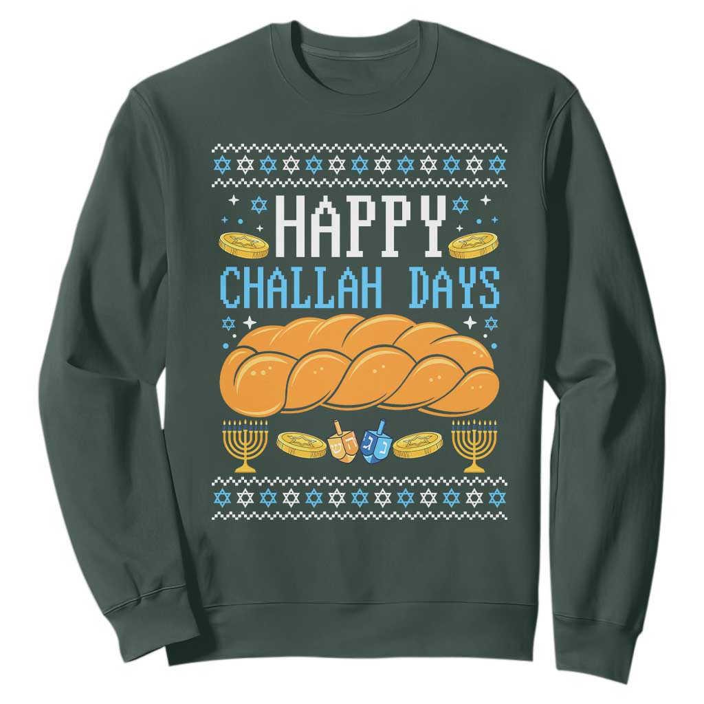 Happy Challah Days Sweatshirt Ugly Hanukkah Food Lover Gift TS12 Dark Forest Green Print Your Wear