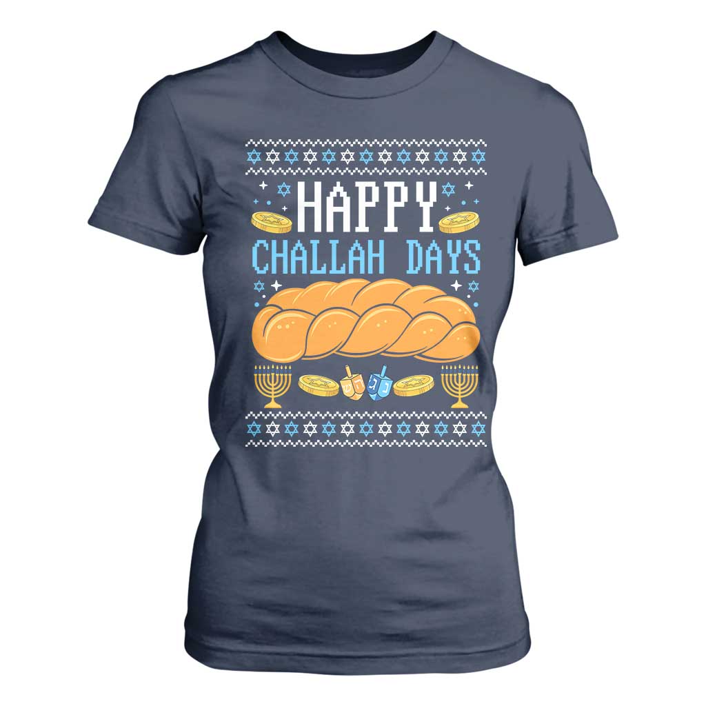 Happy Challah Days T Shirt For Women Ugly Hanukkah Food Lover Gift TS12 Navy Print Your Wear
