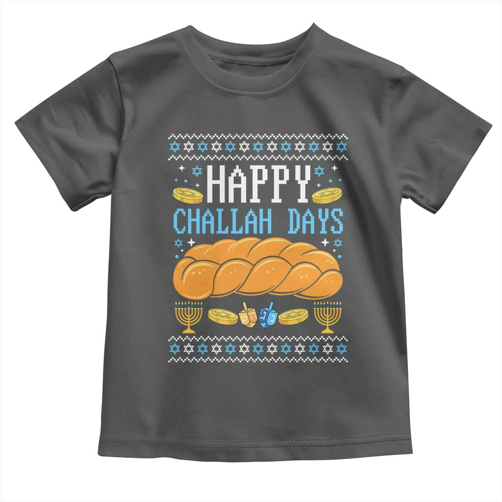 Happy Challah Days Toddler T Shirt Ugly Hanukkah Food Lover Gift TS12 Dark Heather Print Your Wear