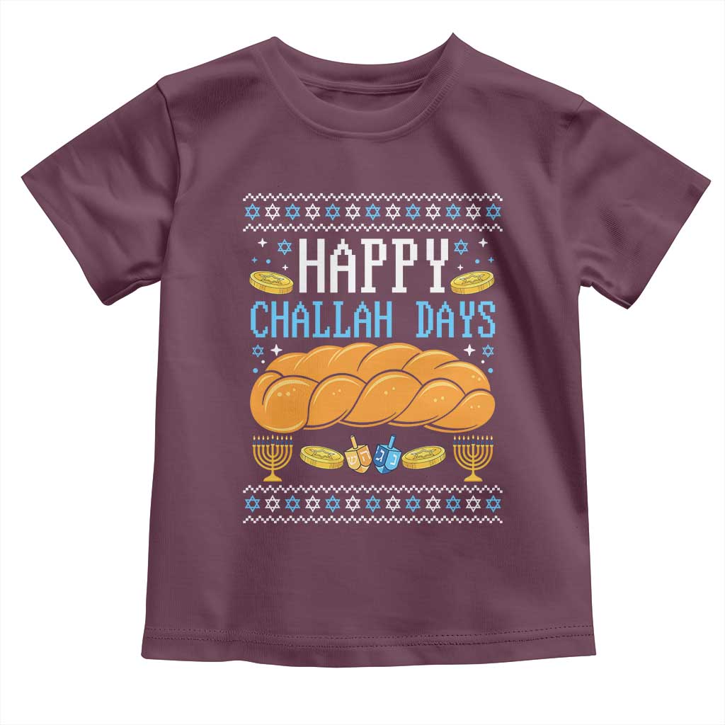 Happy Challah Days Toddler T Shirt Ugly Hanukkah Food Lover Gift TS12 Maroon Print Your Wear