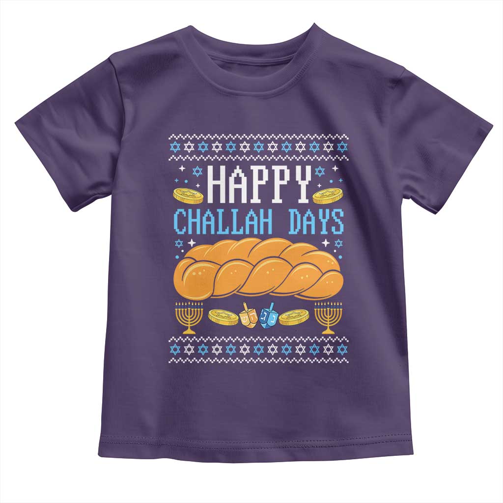 Happy Challah Days Toddler T Shirt Ugly Hanukkah Food Lover Gift TS12 Purple Print Your Wear